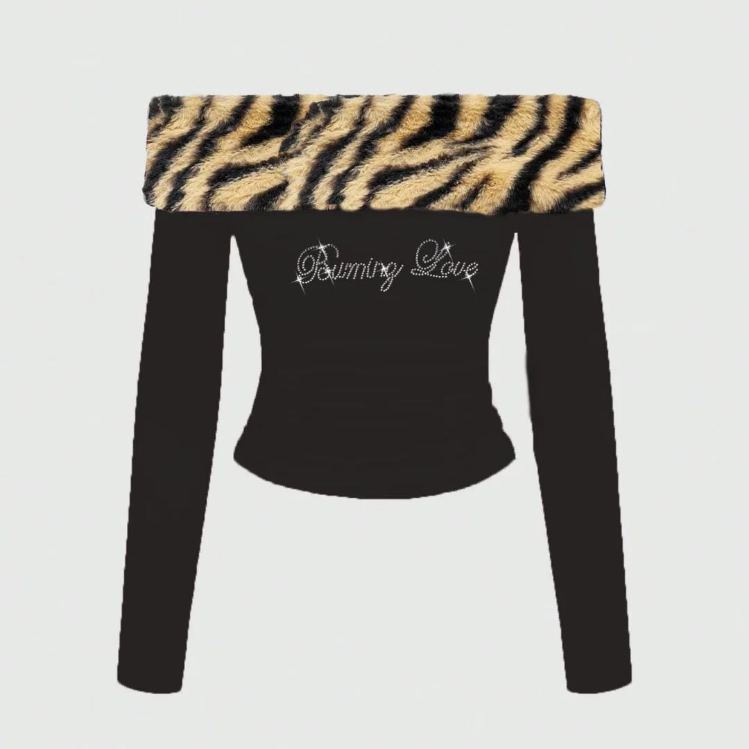 2026 Womens Y2K Sexy Leopard Print Glitter Midriff Top Lettered Detail Slim Fit Trendy Fashion Crop Top
