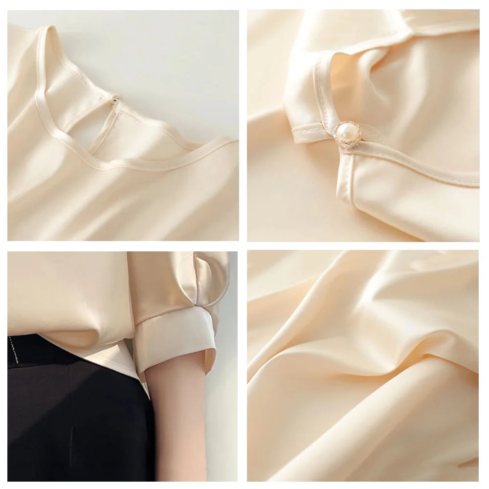 2026 New In Summer Satin Silk Half-Sleeve Tee Tops Basic Solid Women‘s T-Shirt Casual O-neck Thin Shirts Ladies Loose Blouses