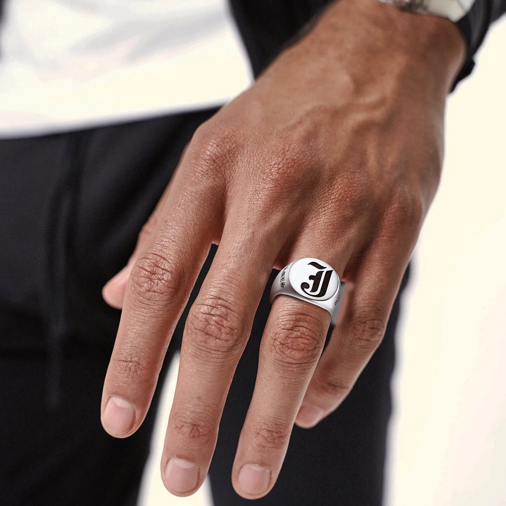 U7 Custom Stainless Steel Round Square Rings for Man Relief Deep Engrave Black White Vector Design Logo Brand Rings Jewelry Gift