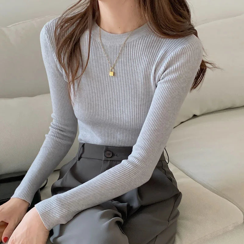 Autumn Winter 2026 Chic Casual Basic Women Sweater O-neck Solid Knit Slim Pullovers Female Long Sleeve Warm Versatile Sweater