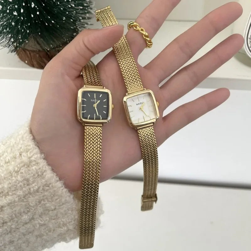 Brand Simple Quartz Watch for Women Retro Luxury Gift Ladies Watches Small Dial Adjustable Stainless Steel Strap Wristwatches