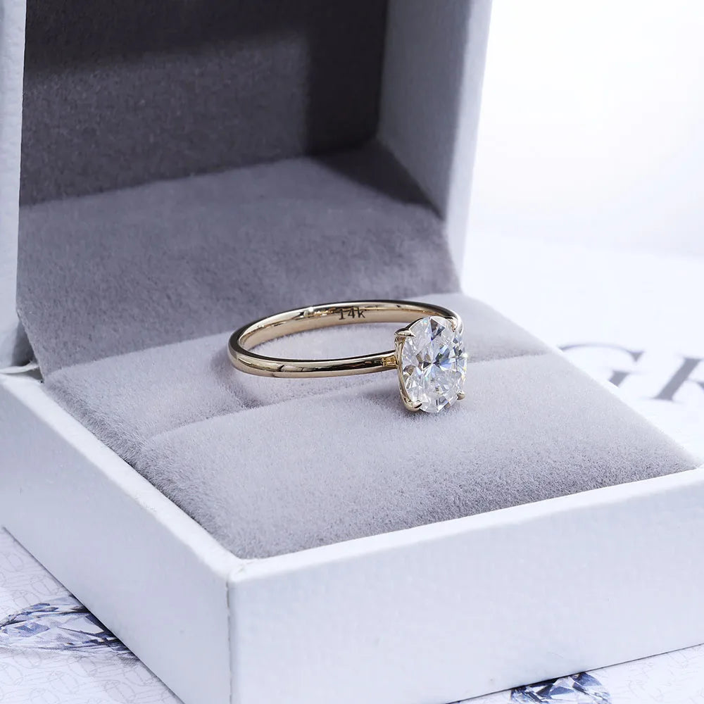 ESKEEM Custom Lab VVS Diamond 14K Real Gold Ring Jewelry Big Oval Moissanite Ring For Women Wedding Engagement