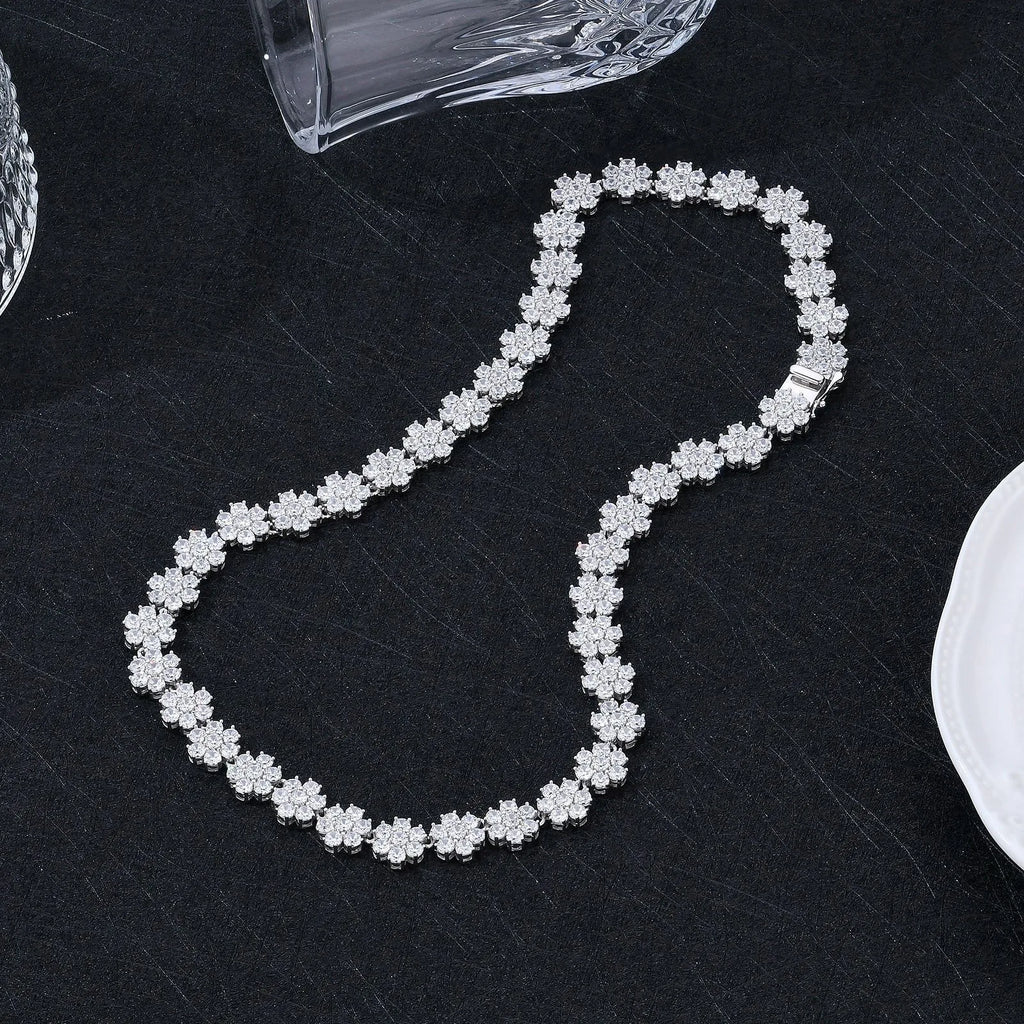Luxury Wedding 3mm Flower Full Moissanite Pendant Necklace For Women 925 Sterling Silver New Diamond Chain Fine Jewelry Gifts