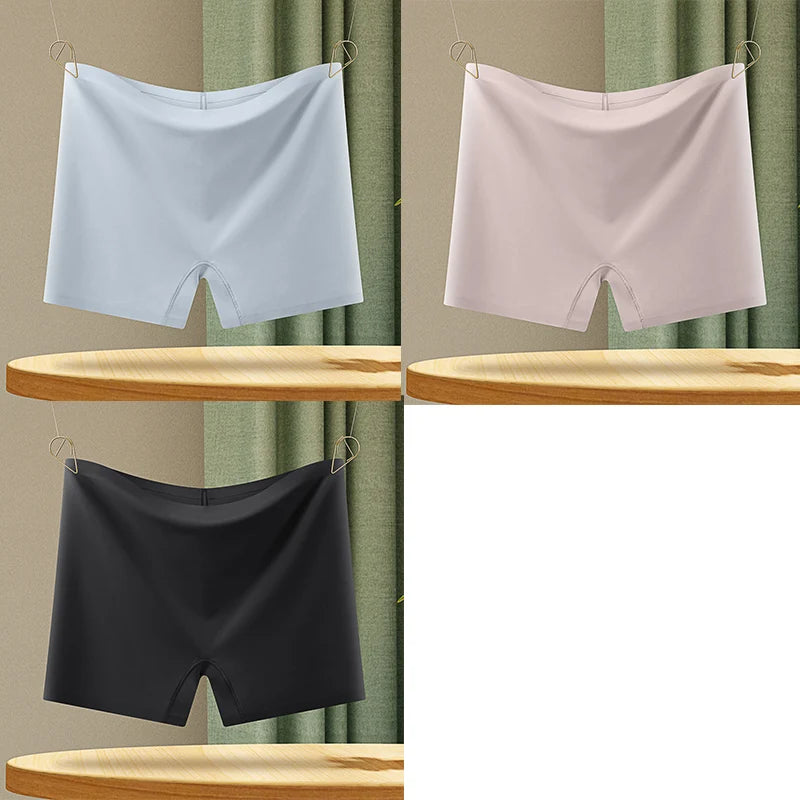 3Pcs Anti-See-Through Ice Silk Breathable Seamless Underwear Non-Curling Summer Women's Safety Pants