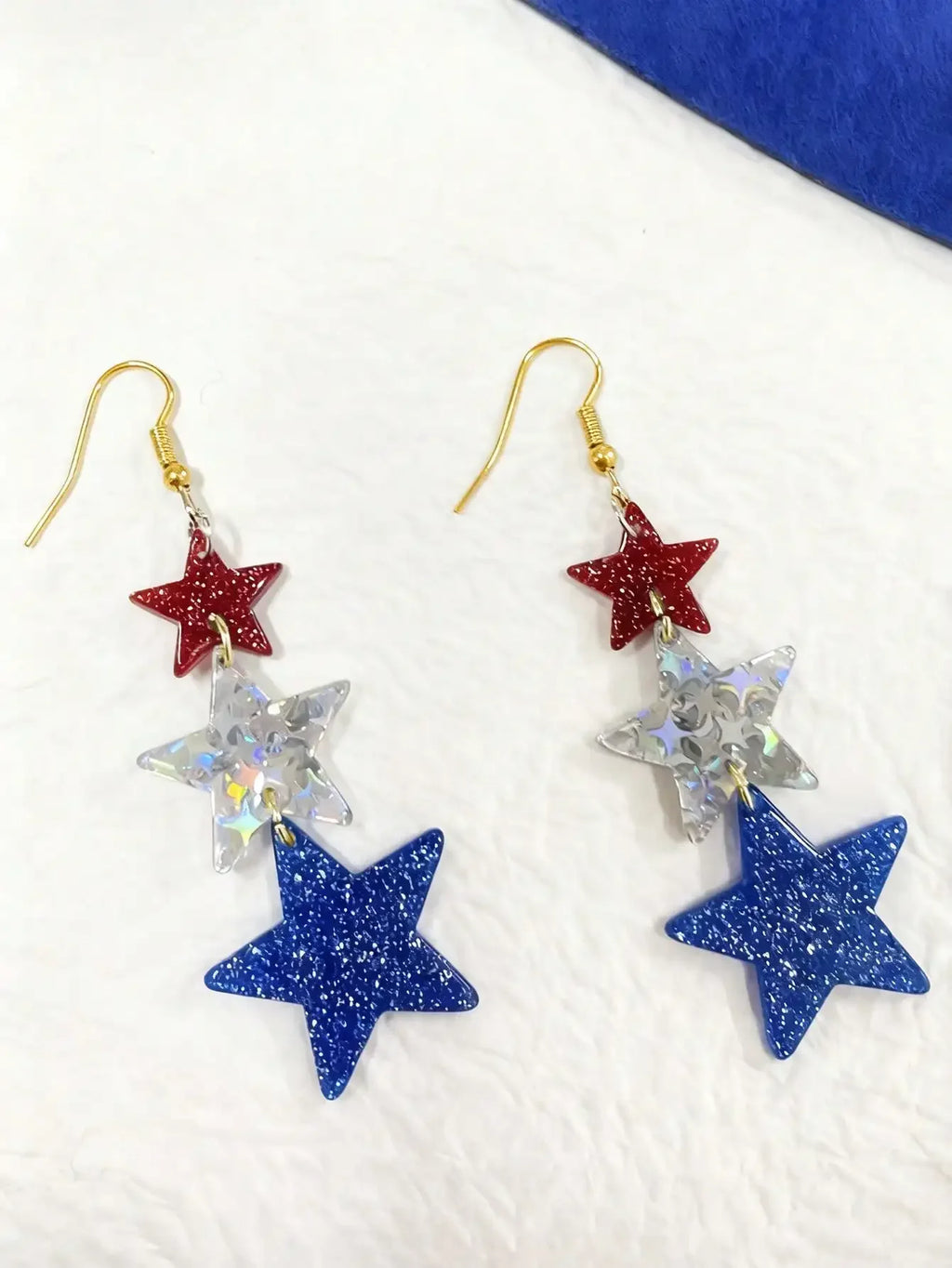 1 Pair Exaggerated 4th Of July Striped Acrylic Heart & Star USA Dangle Earrings, Small Stud Earrings