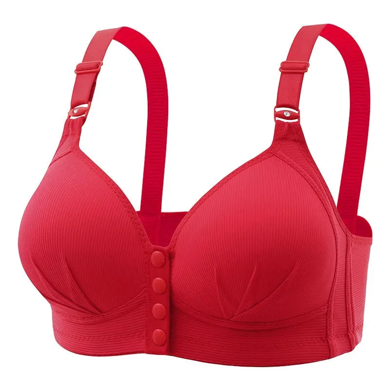 Women's Fashionable Plus Size Seamless Breathable Underwear with Adjustable Front Opening Buckle No Steel Ring Anti Sagging Bra
