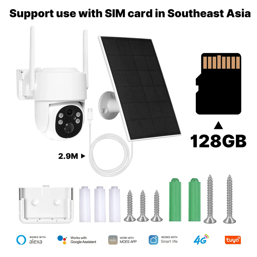 MOES Tuya 4G/WIFI 4MP Surveillance Smart Security Camera Solar Charging IP65 Waterproof Human Tracking Full Color Night Vision