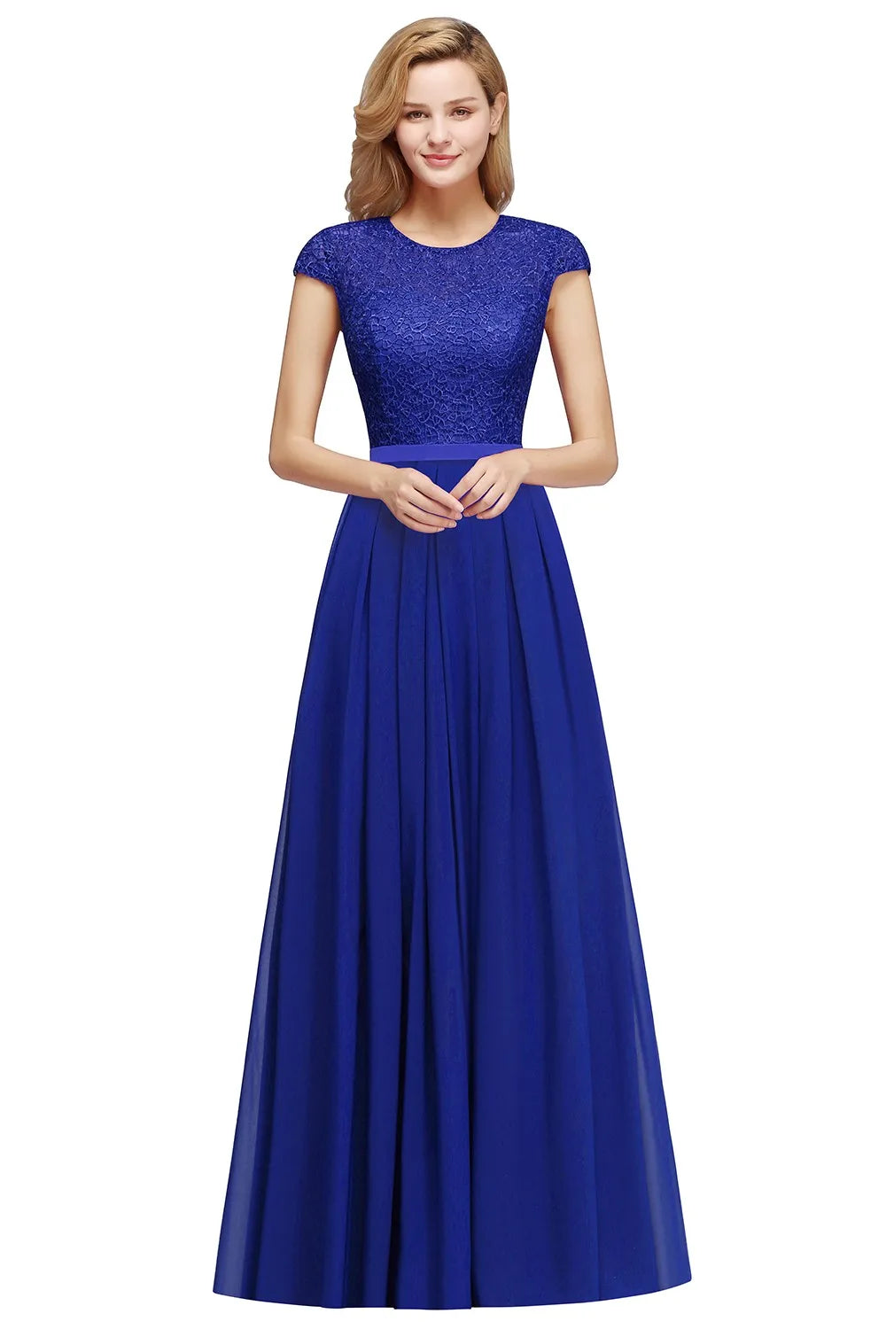 BABYONLINE Navy Blue Evening Dresses Elegant A Line Chiffon Lace Women Formal Wedding Guest Prom Party Gowns Robe De Soirée