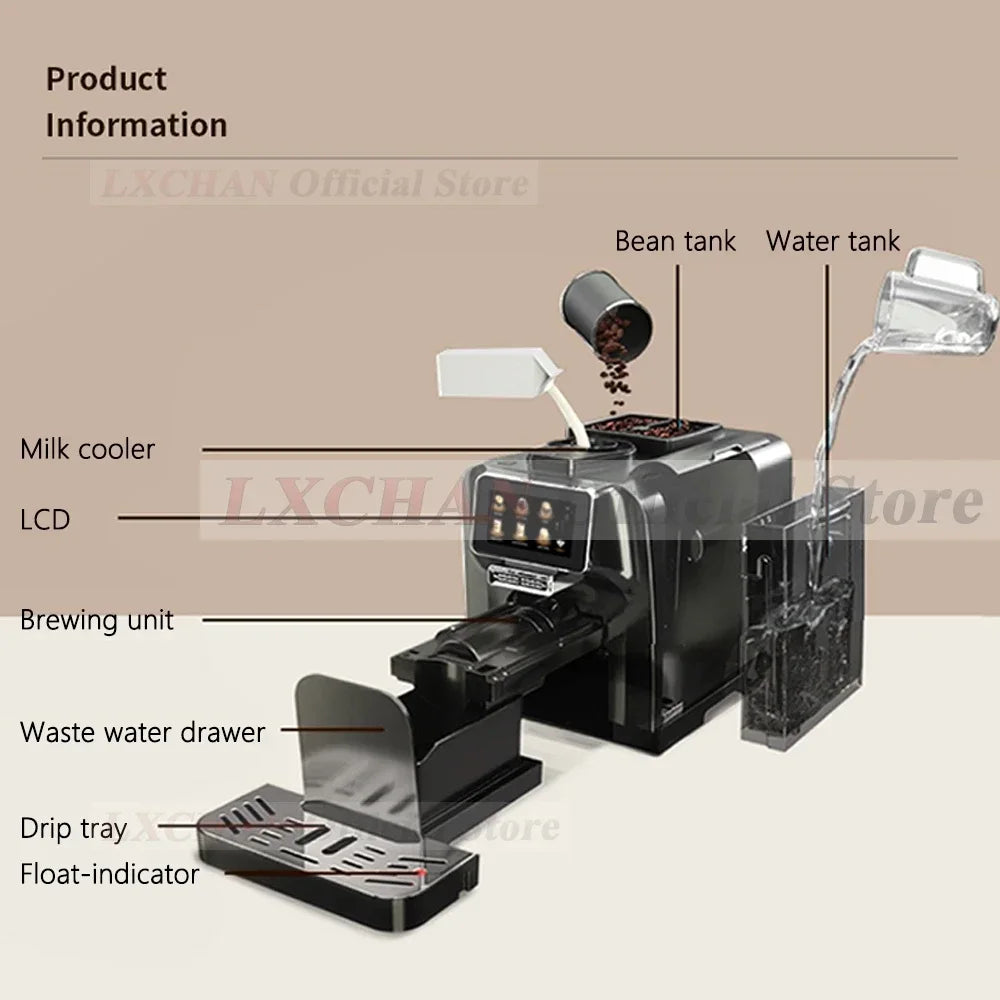 LX AC-T6 Fully Automatic Coffee Maker 11 Type Fancy Coffee Electronic Refrigerated Milk Tank Latte Espresso Coffee Machine