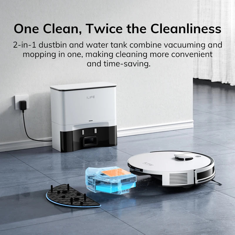 ILIFE A30 PRO 5000Pa Suction, Robot Vacuum and Mop Combo, Self Emptying, 60-Day Capacity, App/Remote, 180-Minute Running Time