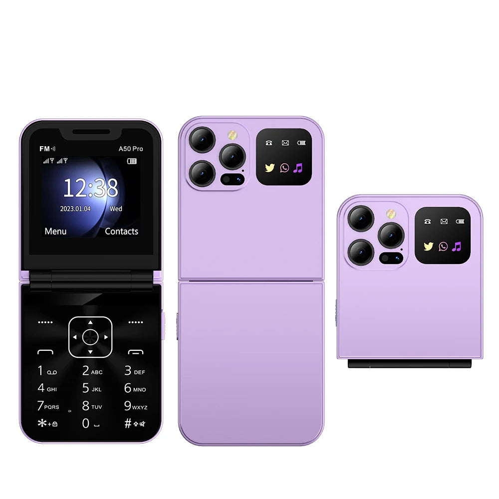 SERVO A50 PRO Flip Mobile Phone Dual SIM Standby Speed Dial Call Recording MP4 Player FM Radio 2G GSM Foldable Button Cellphones