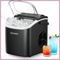 Countertop Ice Maker, 26.5lbs/Day, 9 Bullet Ice in 6 Mins, Auto-Cleaning, Portable with Handle, Black