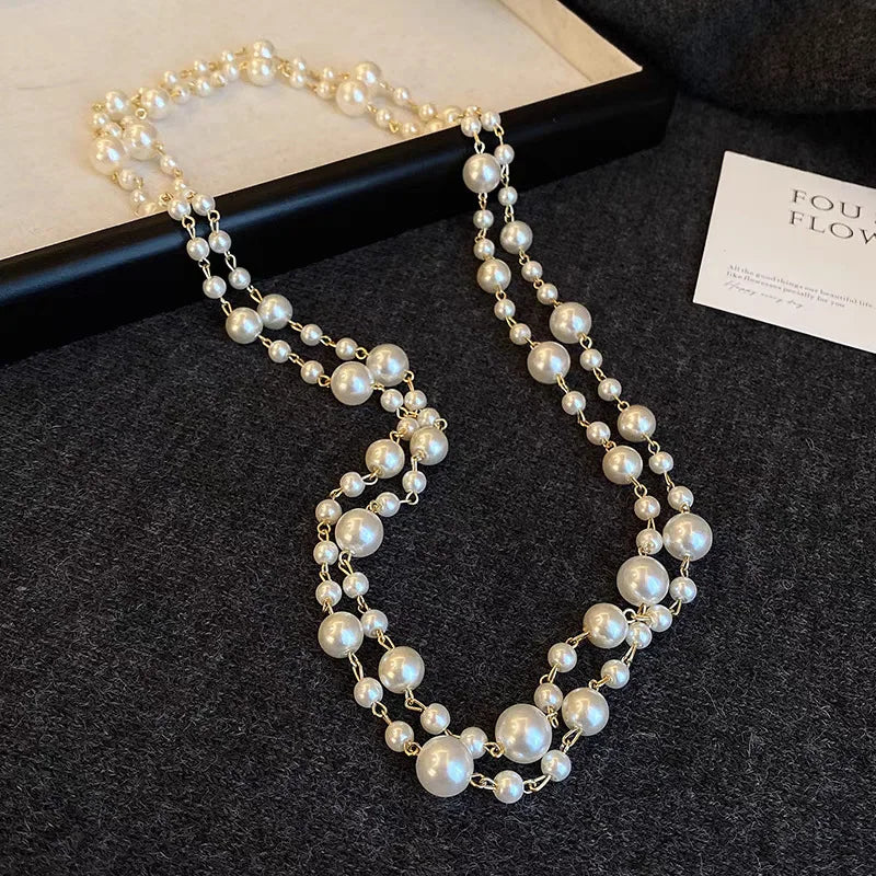 SKEDS Women  Elegant Classic Long Pearl Necklace Chains Vintage Lady Wedding Party Exquisite Multi-Layers Necklaces Jewelry