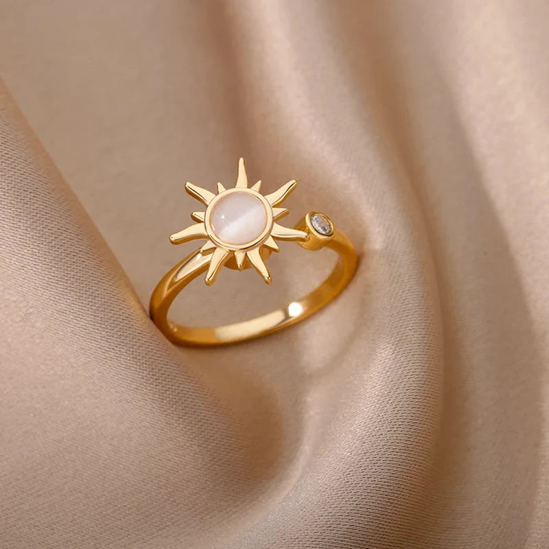 Ring For Women Stainless Steel Sun Pendant Spinner Fidget Rings Fashion Birthday Jewelry Gift Free Shipping