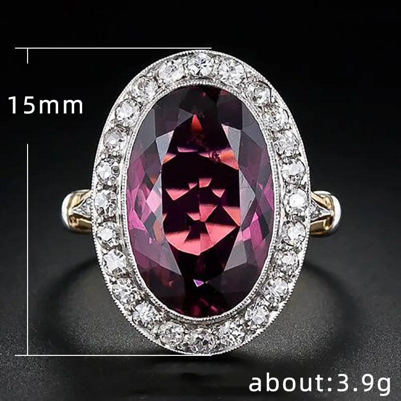 Huitan Big Oval Shaped Rose Red Cubic Zirconia Women Rings Luxury Ladies Jewelry for Party Best Mother's Gift Brilliant CZ Rings
