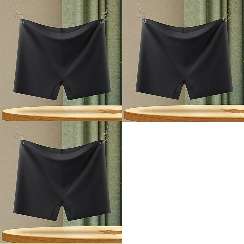 3Pcs Anti-See-Through Ice Silk Breathable Seamless Underwear Non-Curling Summer Women's Safety Pants