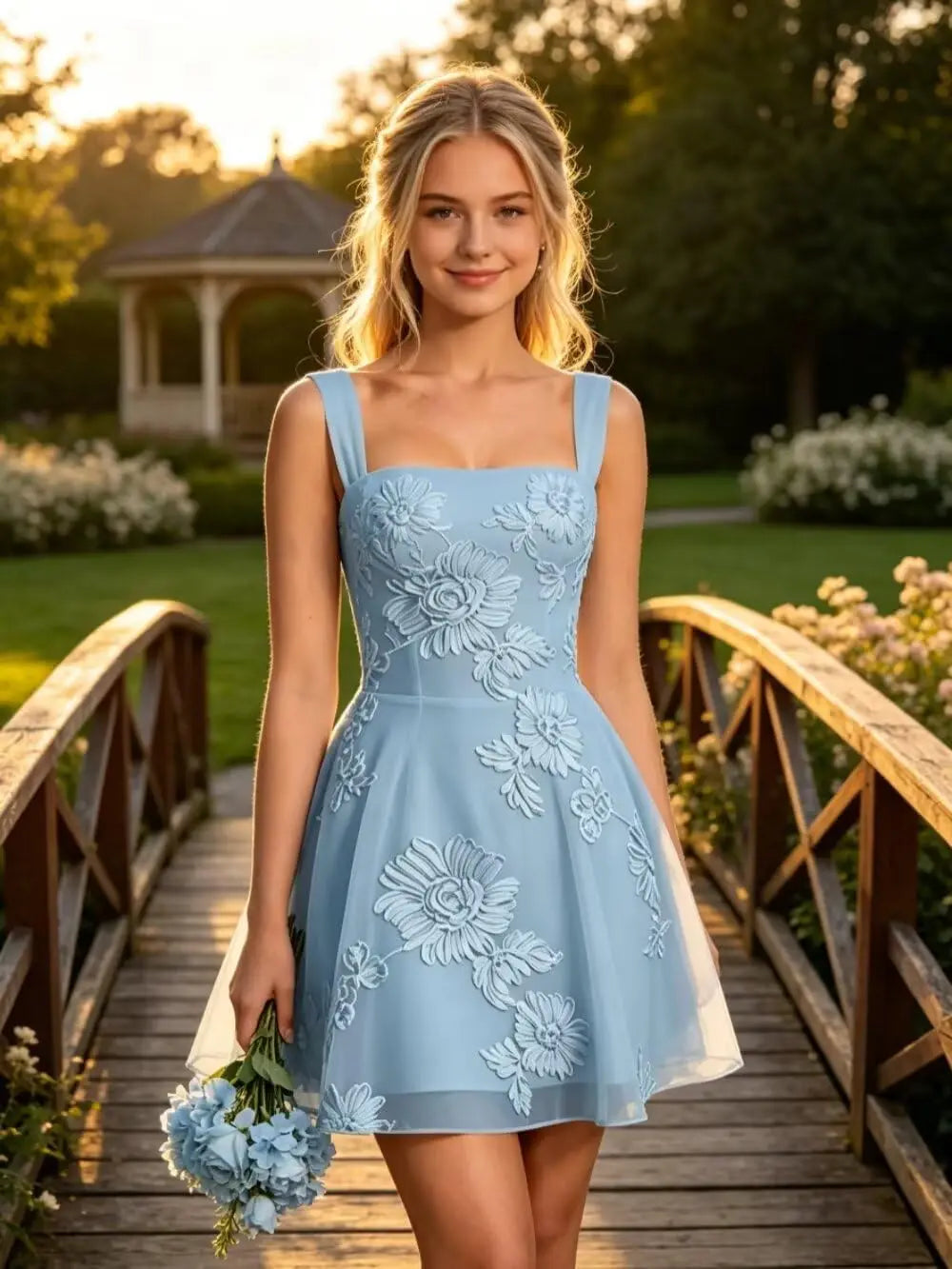 Square Neck Short Embroidery Lace A-Line Mini Floral Tulle Homecoming Dresses Formal Graduation Cocktail Gown Evening Gown