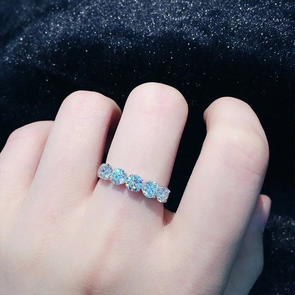 Hot Selling Single Row lab Moissanite Rings for Women Elegant Crystal 925 Sterling Silver Rings for Wedding Jewelry Size 6-10