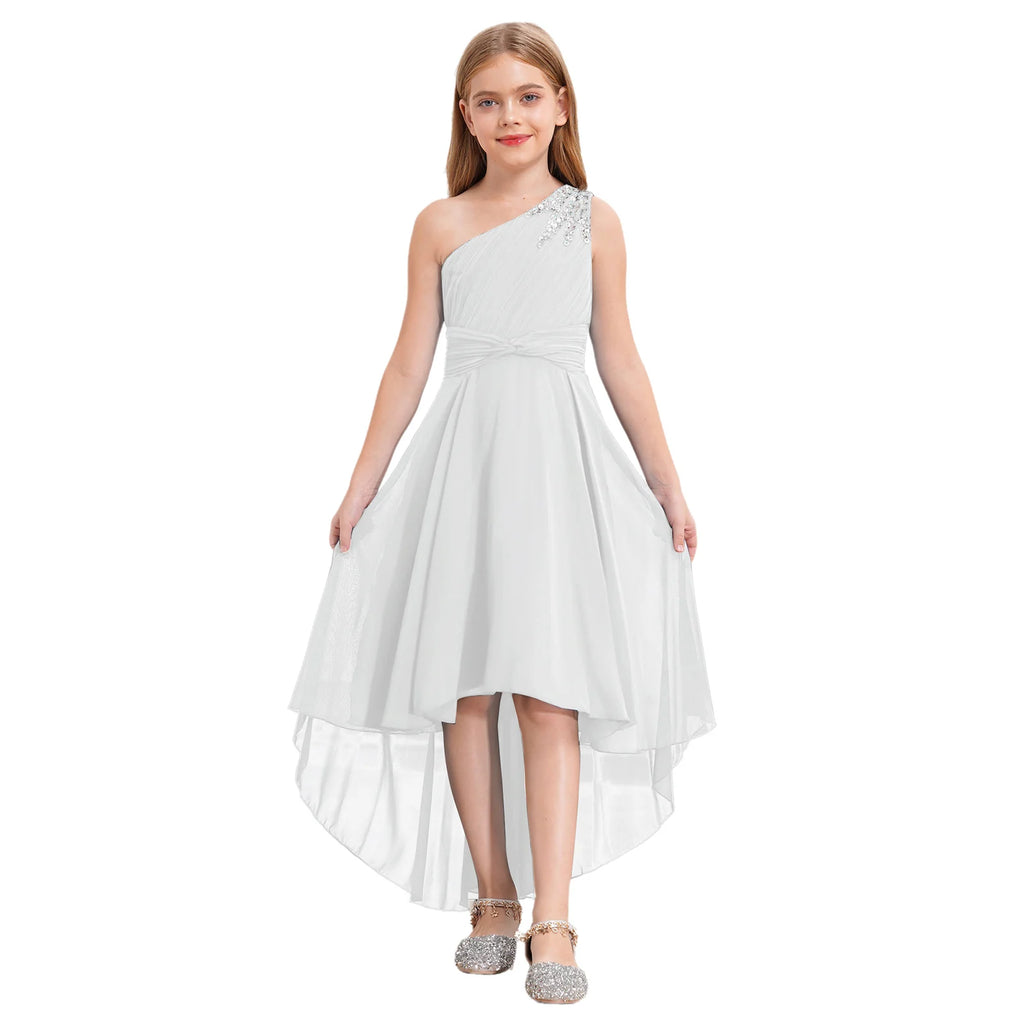 Summer Flower Girls Dress One-shoulder Wedding Party Dress First Communion Clothes Formal Occassion Bridesmaid Evening Prom Gown