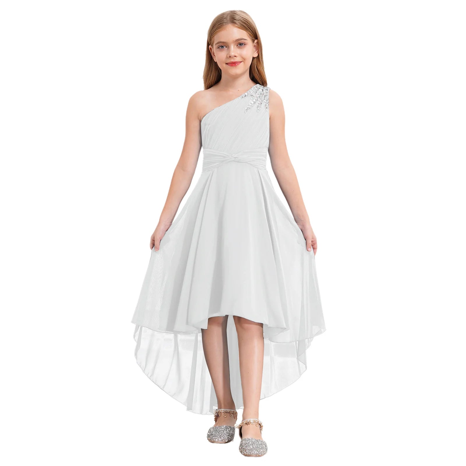 Summer Flower Girls Dress One-shoulder Wedding Party Dress First Communion Clothes Formal Occassion Bridesmaid Evening Prom Gown