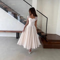 Women's Elegant Tulle Formal Dress Summer Sexy Square Neck Corset Waist A-Line Tea-Length Gown for Wedding Cocktail Party 5