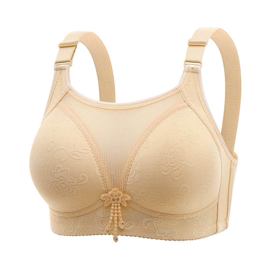 Women's Fashion Plus Size Comfortable Breathable No Steel Ring Gathered Bra Lace Seamless Backless Thin Mold Cup Underwear