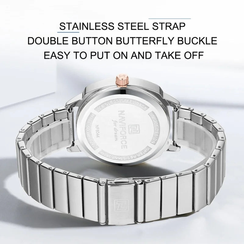 NAVIFORCE Women's Wristwatch Quartz Waterpoof Luminous Stainless Steel Strap Female Casual Fashion Daily Wear Watches Hot Sale