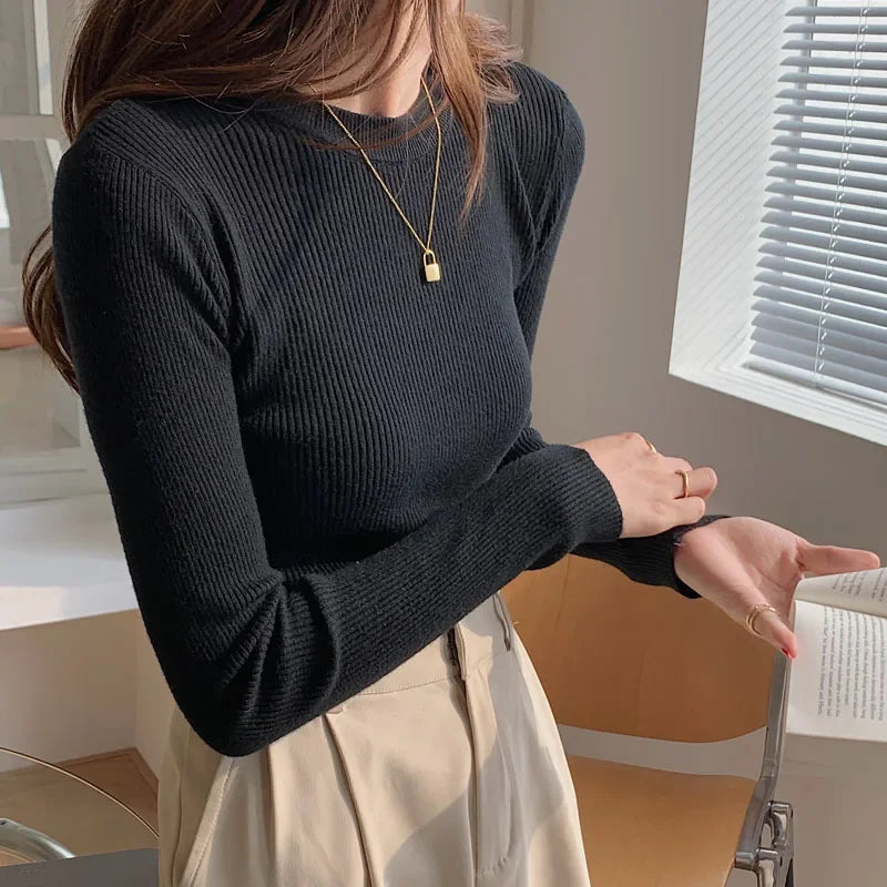 Autumn Winter 2026 Chic Casual Basic Women Sweater O-neck Solid Knit Slim Pullovers Female Long Sleeve Warm Versatile Sweater