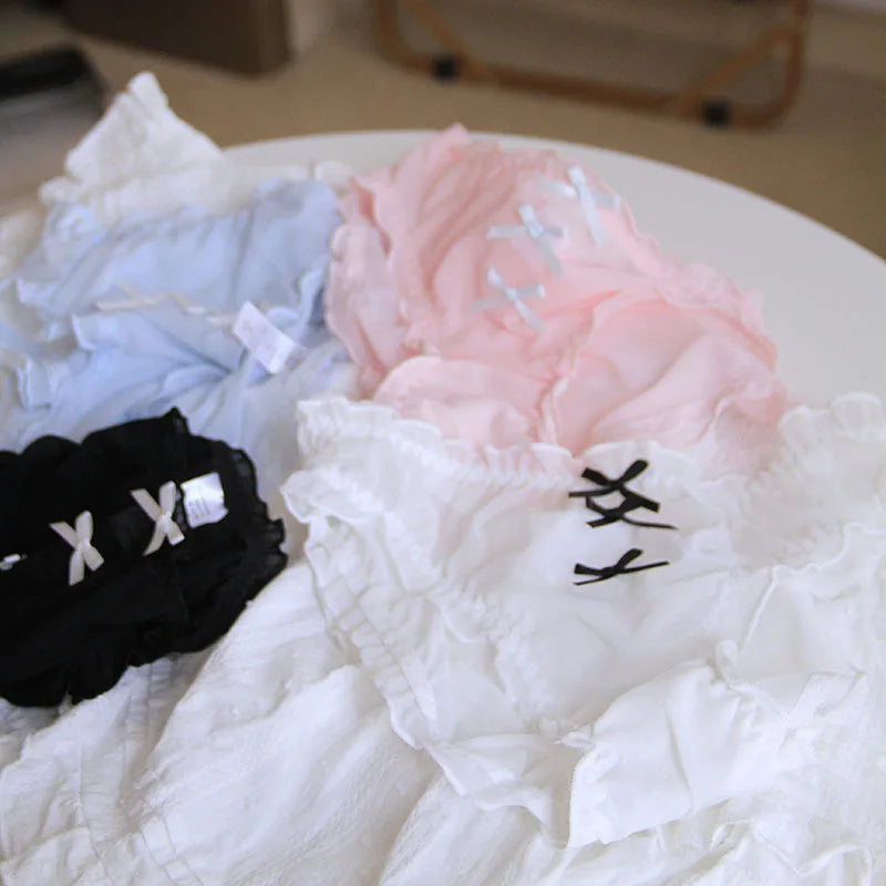 Bow-tie Perforated Breathable Lace Mid-waist Women's Panties, Cute Girls' Triangle Panties.