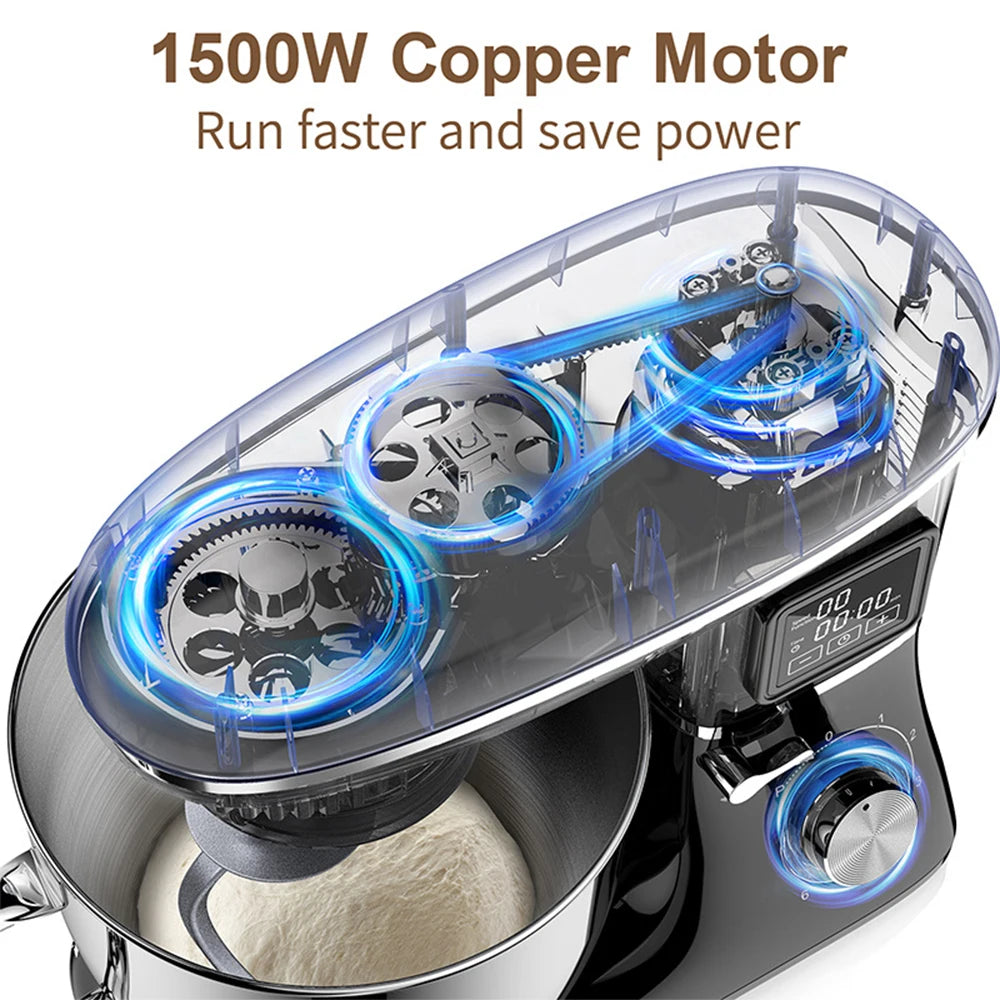 DIVEDEER 6L Multifunctional Household Dough Mixer Electric Chef Machine with Kneading Fermentation LCD Display for Home Kitchen