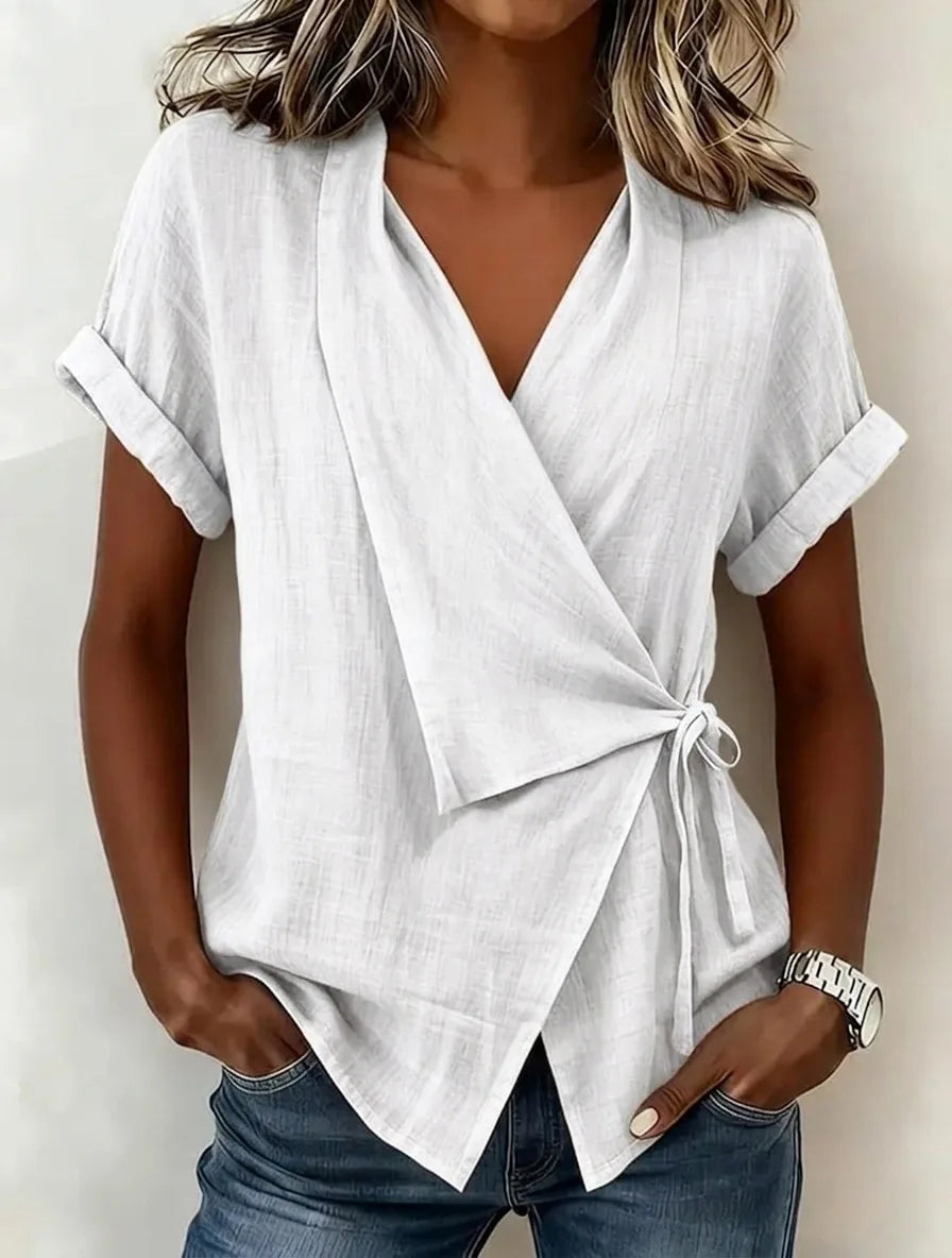 2026 Spring and Summer Cross-border European and American New Style Casual Solid Color Stand-up Collar Tie-up Asymmetrical Loose