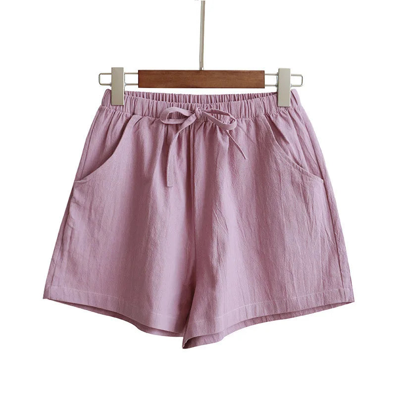 Women Cotton Linen Shorts 2026 New Summer High Waist Casual Sports Shorts Female Solid Color Pocket Loose Beach Hot Short Pants