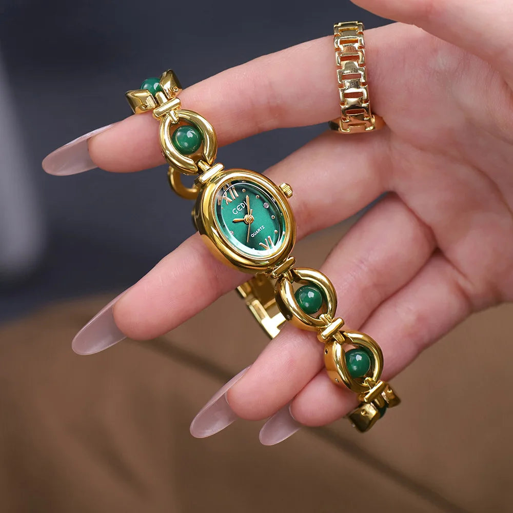 Ladies Watch Light Luxury Brand National Style Zulu Green Bracelet Advanced Bead Waterproof Women Fashion Quartz Wristwatches