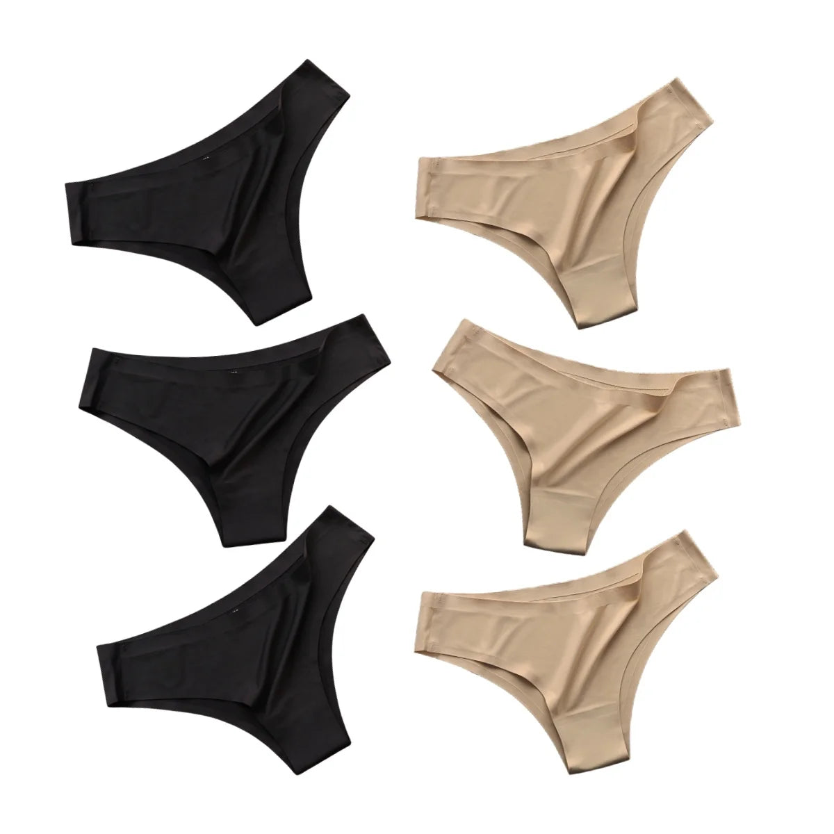 6Pcs/Set Ice Silk Panties Women Seamless Underwear Brazilian Underpants Low Waist G-string Female Solid Color Ultra-thin Briefs