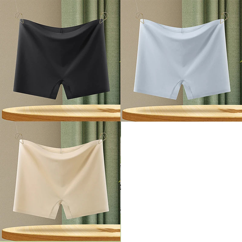 3Pcs Anti-See-Through Ice Silk Breathable Seamless Underwear Non-Curling Summer Women's Safety Pants