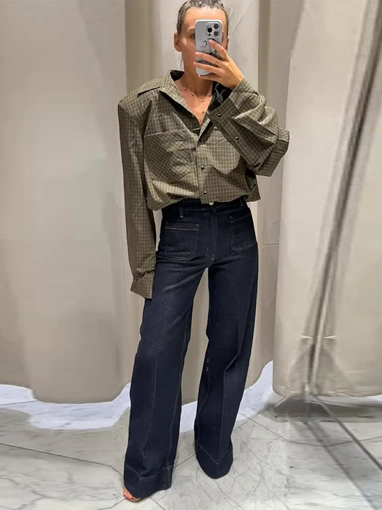 2026 Spring Plaid Women's Shirt Loose Long Sleeve Single Breasted Turn-down Collar Female Top Chic Streetwear Office Commute