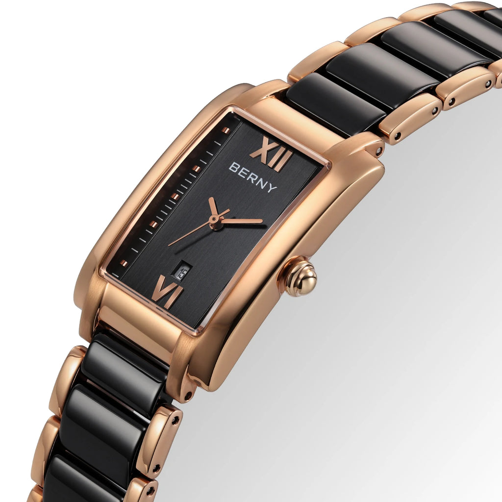 BERNY Women Watch Classic Rectangle Ceramics Calendar Luxury Ladies Quartz Watches Elegant Casual Waterproof Women's Wristwatch