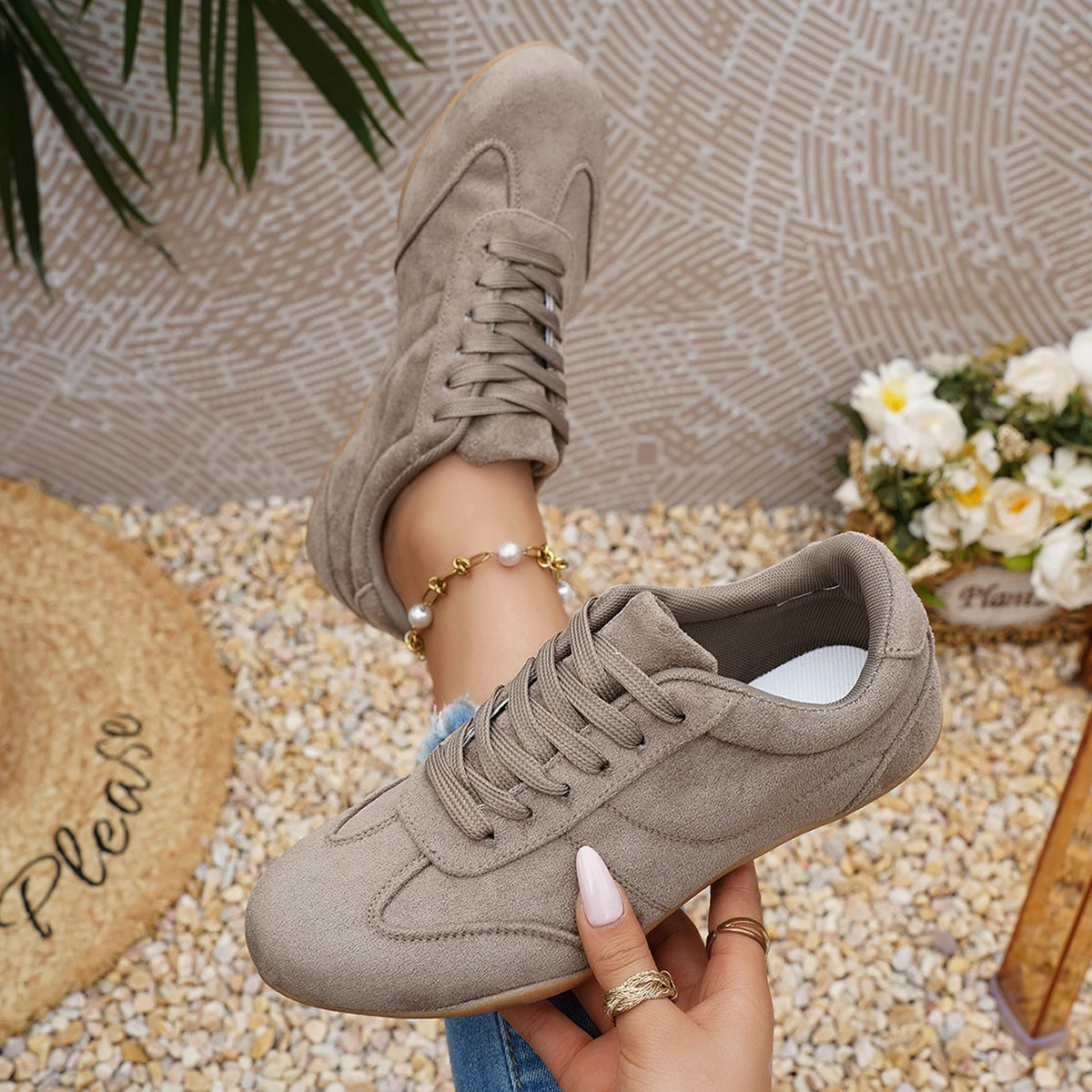 Women Natural Suede Leather Lace-up 2026 New Sneakers Round Toe Soft Comfort Casual Female Outdoor Drive/walk Shoes for Woman