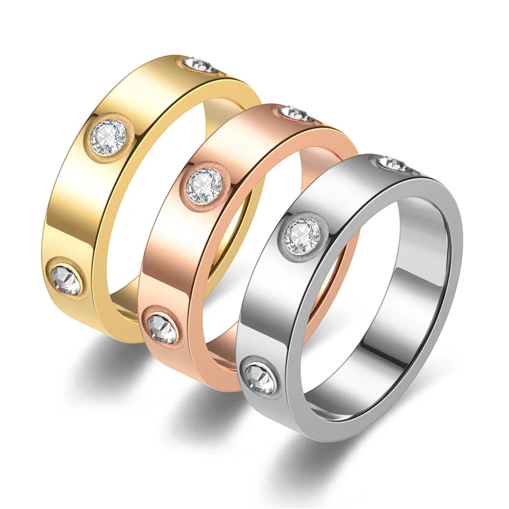 High Quality Trendy Stainless Steel Plated Gold Rose Gold Color Couple Wedding Love Ring for Couple Women Men ﻿