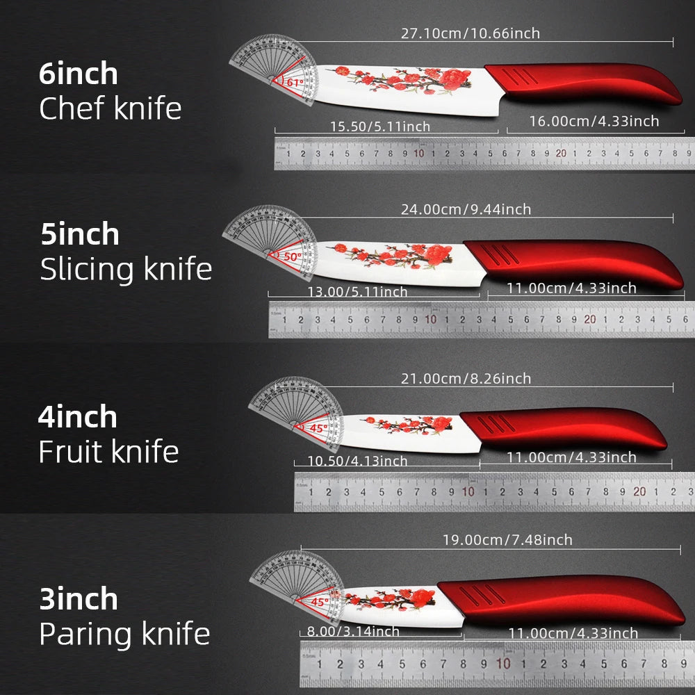 Kitchen Knives flower print set 3 "4" 5 "6" ceramic knives set with stand ceramic knives with peeler and handle