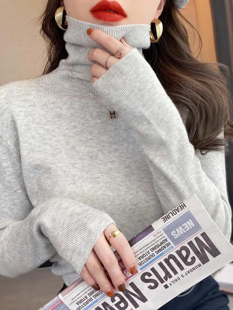 2026 Autumn Winter Basic Slim Soft Solid Color Turtleneck Sweater Pullover Women Casual Long Sleeve Chic Bottom Knitted Jumper