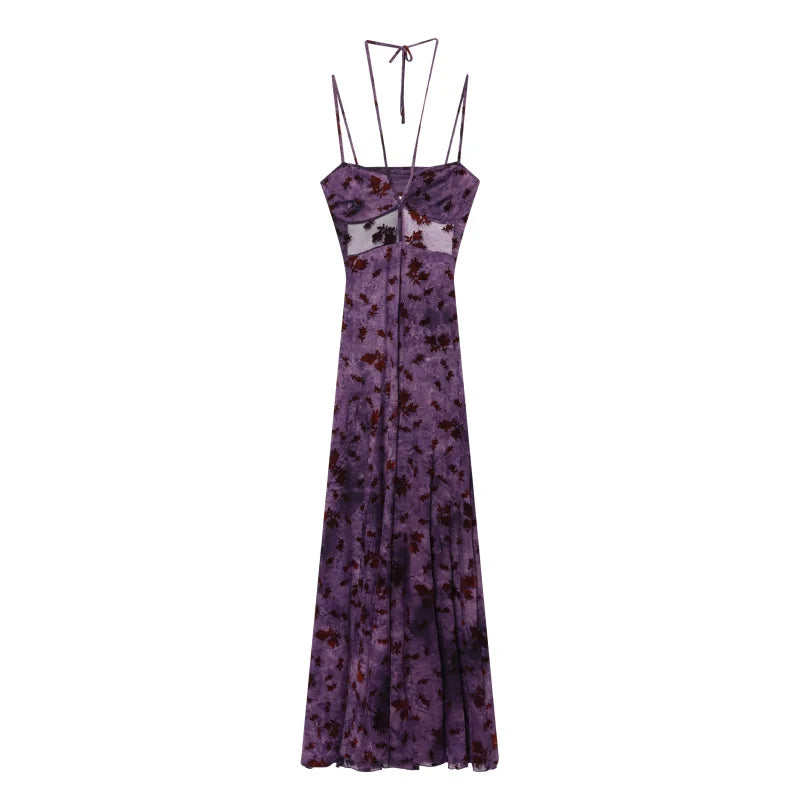 ETJ Women Purple Floral Embroidered Maxi Dress Sheer Mesh Backless Strappy V-Neck Long Summer Evening Dress 2026