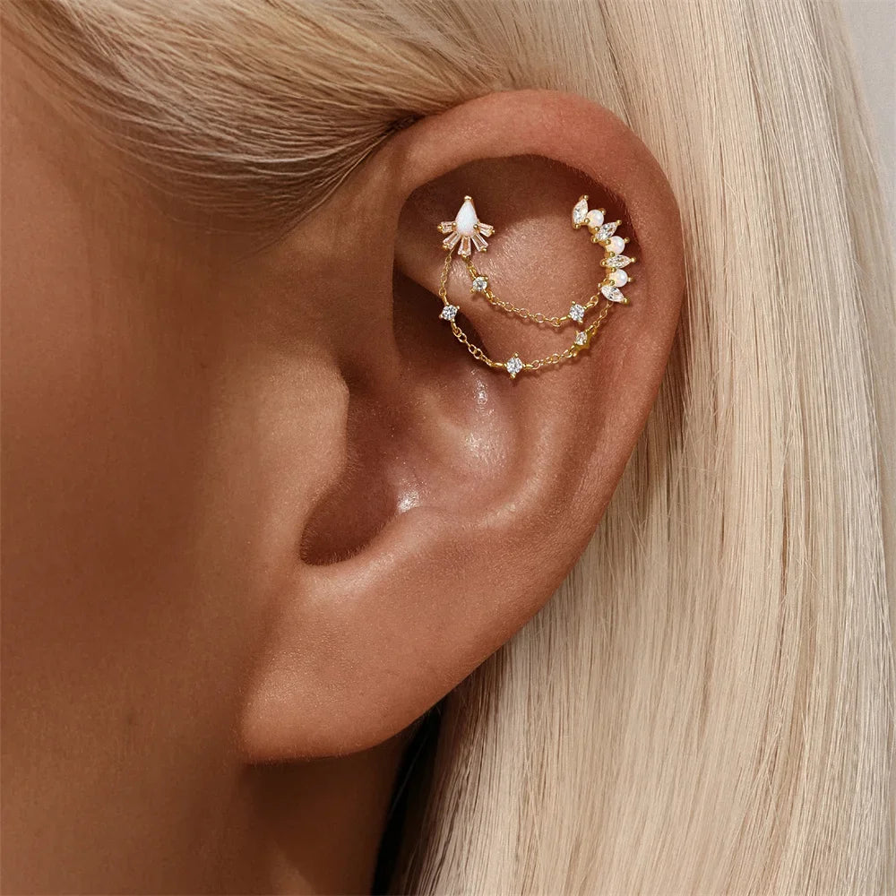 AIDE 925 Sterling Silver 9 Types Zircon CZ Chain Spare Parts Rock Punk Hoop Piercing Hoops Drop Earring Fine Jewelry Gift 1pc