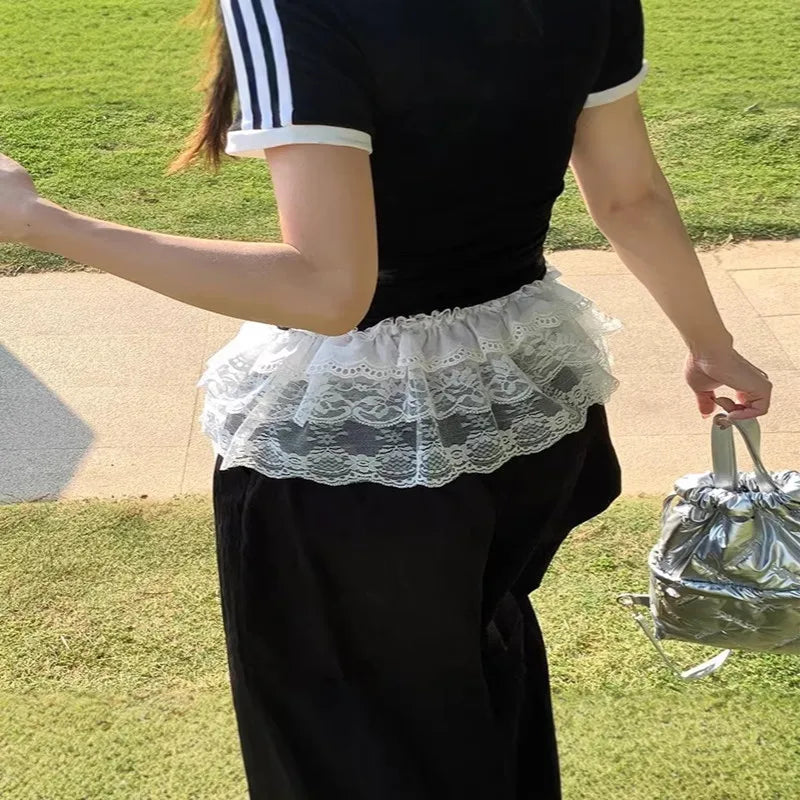 2026 Korean Ins Unique Lace Layered Gauze Skirts Lace Trim A-Line Short Cloth Mini Waist Skirts Harajuku Girl's White Skirts Y2K
