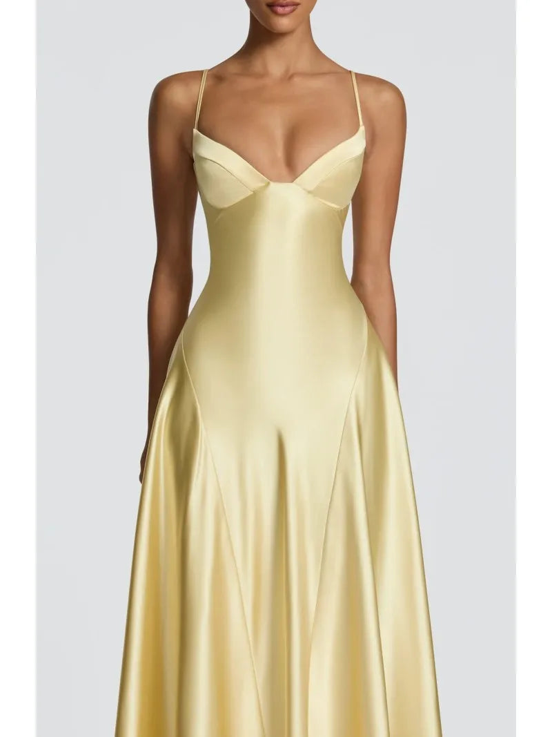 2026 fashion new ins with ladies' style dress thin sling low-cut V-neck slim backless sexy solid color high simple elegant dress