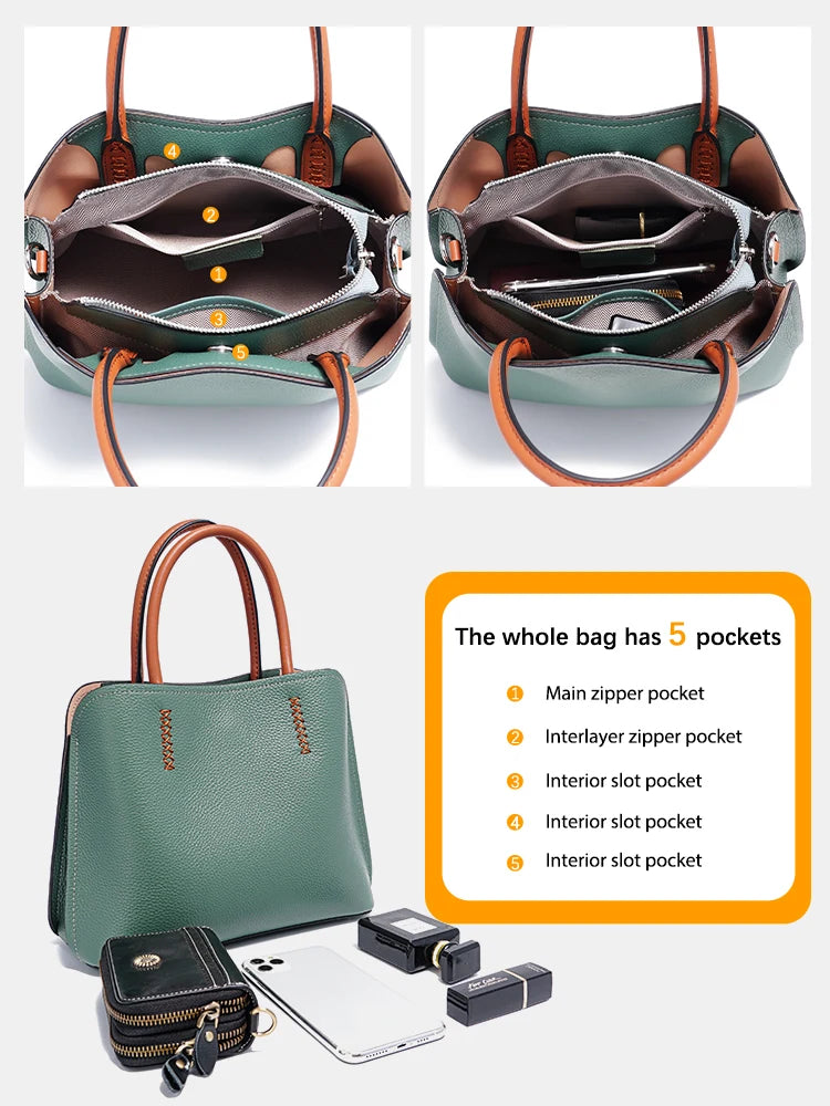 Zency Women's Genuine Leather Shopper Bag Designer Shoulder Bags Handbag Large Bucket Bag Tote Cross body 2024 Bolso De Mujer