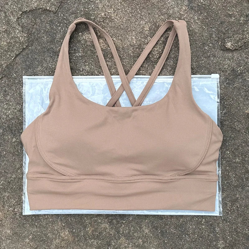 Women Sports Bra Sexy Criss Cross Straps Back High Support Impact Yoga Underwear Running Fitness Gym Padded Bralette