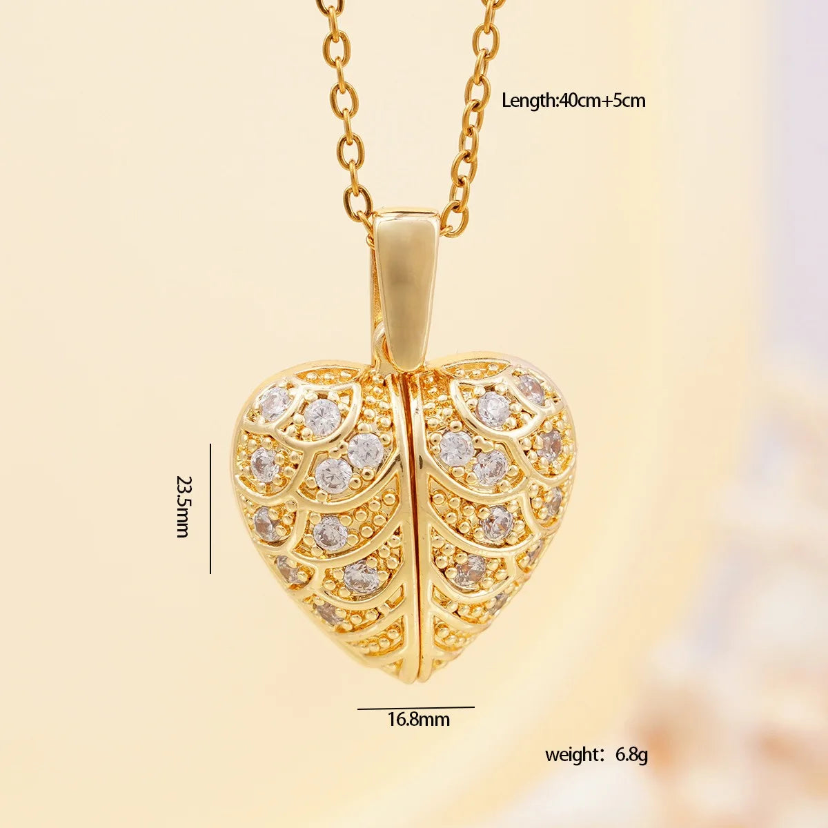 18k Gold Plated Coppe Heart Angel Wings Openable Pendant Necklace Cute Party Jewelry Valentine's Day Gift for Women Girls Mum