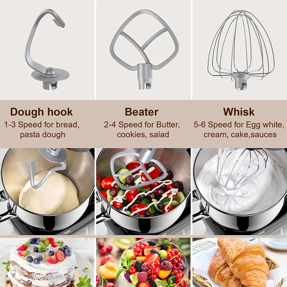 DIVEDEER 6L Multifunctional Household Dough Mixer Electric Chef Machine with Kneading Fermentation LCD Display for Home Kitchen