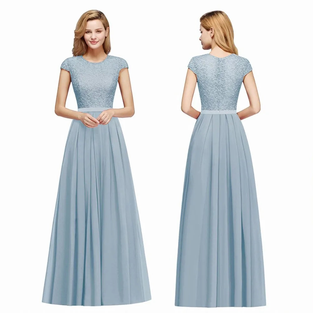 BABYONLINE Navy Blue Evening Dresses Elegant A Line Chiffon Lace Women Formal Wedding Guest Prom Party Gowns Robe De Soirée